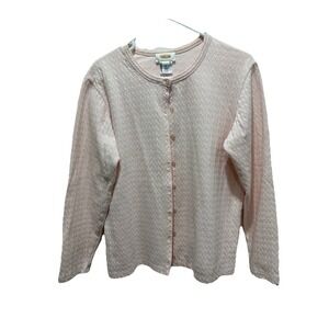 Talbots Crew Neck Button Up Sweater Womens M  Light Pink Barbiecore